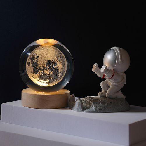 Wooden Round Luminous Base Crystal Ball Galaxy Solar System