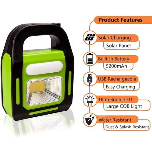 Solar And Rechargeable LED Flood Light - Black,Green
