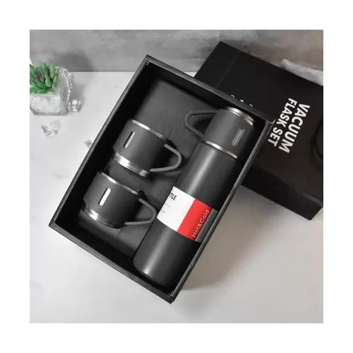 Vacuum Flask Set with 3 Stainless Steel cups - Blue