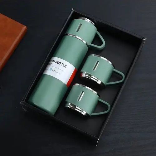 Vacuum Flask Set with 3 Stainless Steel cups - Blue