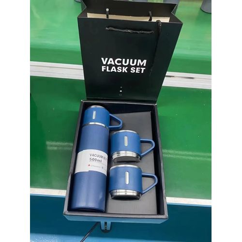 Vacuum Flask Set with 3 Stainless Steel cups - Blue