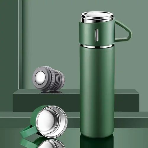 Vacuum Flask Set with 3 Stainless Steel cups - Blue