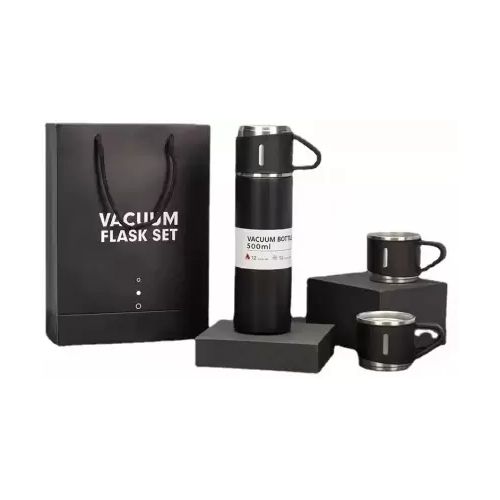 Vacuum Flask Set with 3 Stainless Steel cups - Blue