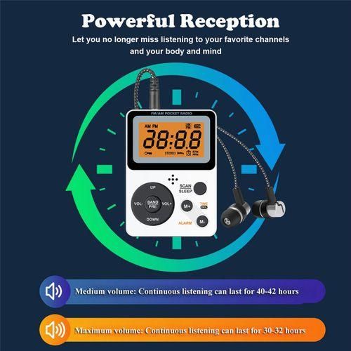 Mini FM AM Radio LCD Display Backlight Receiver with Headset-EU Plug NO5116
