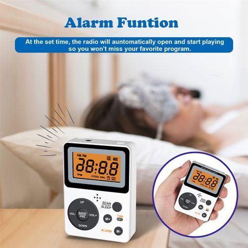 Mini FM AM Radio LCD Display Backlight Receiver with Headset-EU Plug NO5116