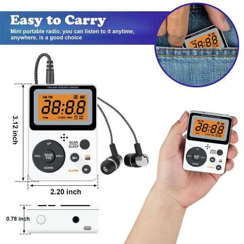 Mini FM AM Radio LCD Display Backlight Receiver with Headset-EU Plug NO5116
