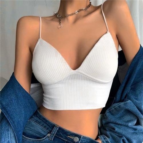 V-Neck Camisole Women Sexy Stretch Push Up Bra with Chest Pads Knitted Crop Top for Female Y2k Short Tube Top Tops Bralette