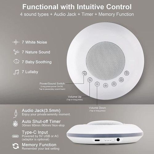 Baby White Noise Sound Machine For Sleeping 4 Sound Types Timer & Memory Function USB Rechargeable Portable Sleep Sound