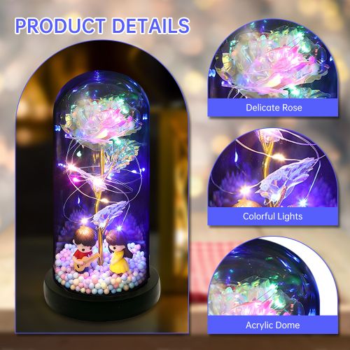 Rose Flower Gifts For Women Light Up Rose In Acrylic Dome