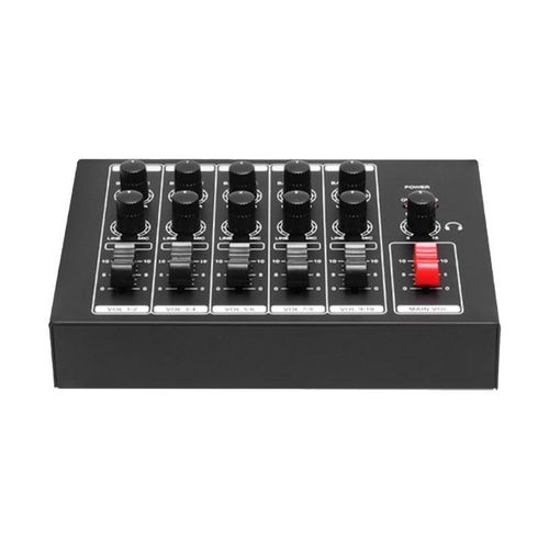 Audio Mixer DC 9V Power Supply High Sound Quality 5 in 1 Out Compact Audio Mixer for Bass Keyboards Clubs Party Recording Studio