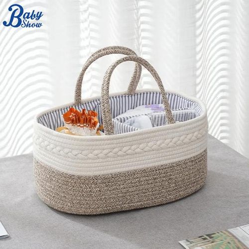 Baby Diaper Caddy Organizer Cotton Rope Baby Basket Portable Diaper Organizer for Changing Table Diaper Nursery Storage