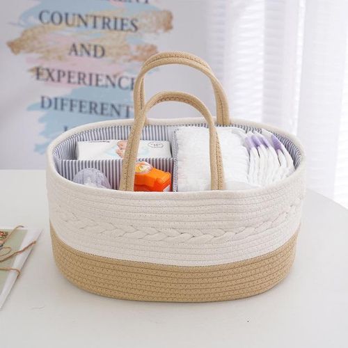 Baby Diaper Caddy Organizer Cotton Rope Baby Basket Portable Diaper Organizer for Changing Table Diaper Nursery Storage