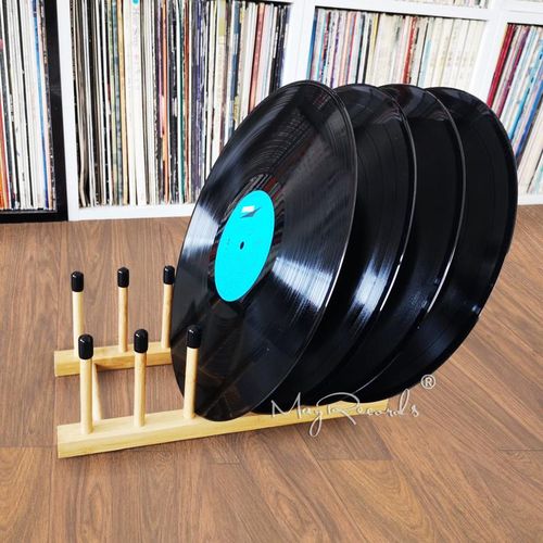 LP Vinyl Record Storage Rack Wooden Bamboo Holder Display Stand Dish Plate Drying Rack Disc Disk Steady Base Fit 12"&7" Record