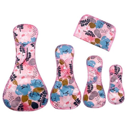 Goodbum Colored Feathers Print 4PCS Bamboo Charcoal Sanitary Pad With A Wet Bag Soft Skin-Friendly Washable Sanitary Napkin