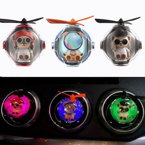 LED Air Freshener Propeller Car Air Purifier Diffuser Bear Pilot Car Air Freshener Refill Fragrance-Strawberry Refill_green