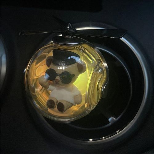 LED Air Freshener Propeller Car Air Purifier Diffuser Bear Pilot Car Air Freshener Refill Fragrance-Strawberry Refill_green