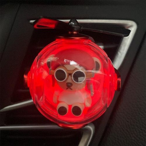 LED Air Freshener Propeller Car Air Purifier Diffuser Bear Pilot Car Air Freshener Refill Fragrance-Strawberry Refill_green