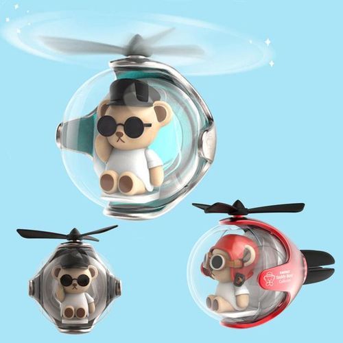 LED Air Freshener Propeller Car Air Purifier Diffuser Bear Pilot Car Air Freshener Refill Fragrance-Strawberry Refill_green