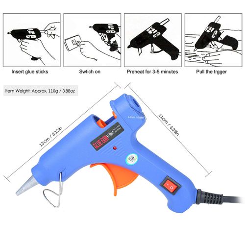 20W Hot Melt Glue Gun Hot Melt Glue Machine Multifunctional Industrial Household DIY Glue Gun with Switch Button Blue HJ005 NO5124
