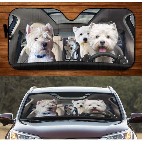 West Highland White Terrier Car Sun Shade, Dogs Windshield, Dogs Family Sunshade, Dogs Car Accessories, Car Decoration, Gift For-5_Ivory