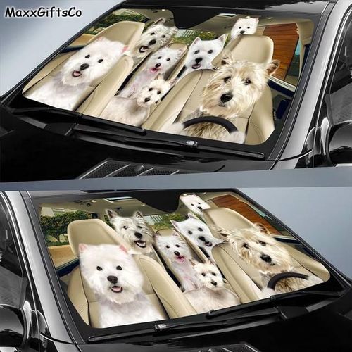 West Highland White Terrier Car Sun Shade, Dogs Windshield, Dogs Family Sunshade, Dogs Car Accessories, Car Decoration, Gift For-5_Ivory