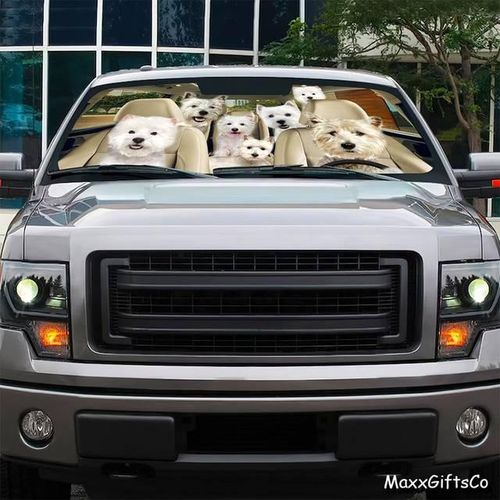 West Highland White Terrier Car Sun Shade, Dogs Windshield, Dogs Family Sunshade, Dogs Car Accessories, Car Decoration, Gift For-5_Ivory