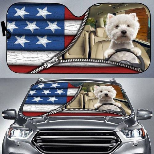 West Highland White Terrier Car Sun Shade, Dogs Windshield, Dogs Family Sunshade, Dogs Car Accessories, Car Decoration, Gift For-5_Ivory