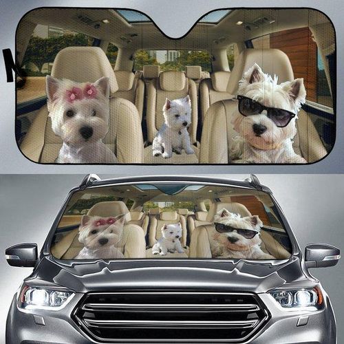 West Highland White Terrier Car Sun Shade, Dogs Windshield, Dogs Family Sunshade, Dogs Car Accessories, Car Decoration, Gift For-5_Ivory
