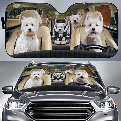 West Highland White Terrier Car Sun Shade, Dogs Windshield, Dogs Family Sunshade, Dogs Car Accessories, Car Decoration, Gift For-5_Ivory