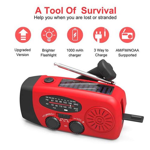 Multifunctional Hand Radio Solar Crank Dynamo Powered Am/fm/noaa Weather Radio Use Emergency Led Flashlight And Power Bank