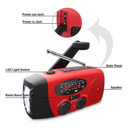 Multifunctional Hand Radio Solar Crank Dynamo Powered Am/fm/noaa Weather Radio Use Emergency Led Flashlight And Power Bank