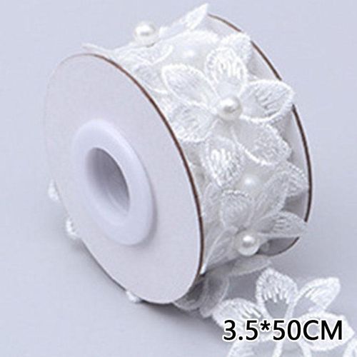 1 Roll Wedding Dress Flower Lace Embroidered Ribbon Pearl DIY Clothing Sewing