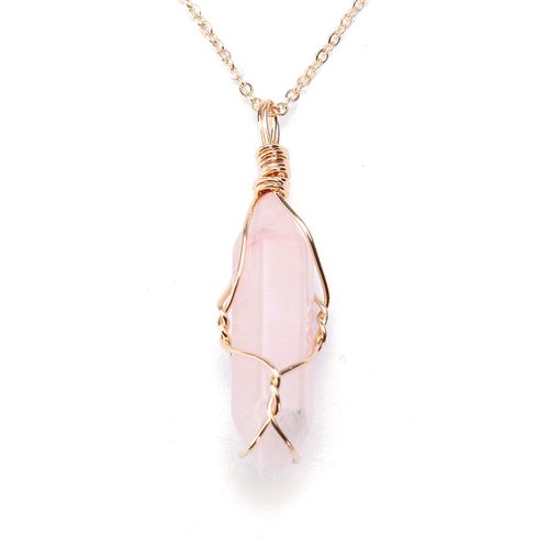 Gemstone Natural Crystal Quartz Healing Point Chakra Pendant for Necklace pink crystal