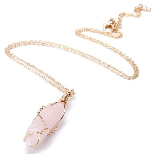 Gemstone Natural Crystal Quartz Healing Point Chakra Pendant for Necklace pink crystal
