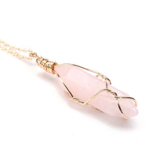 Gemstone Natural Crystal Quartz Healing Point Chakra Pendant for Necklace pink crystal