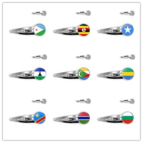 Djibouti Uganda Gambia Congo Gabon Comoros Lesotho Somalia Bulgaria National Flag 20mm Glass Cabochon Hair Pins For Women Girls