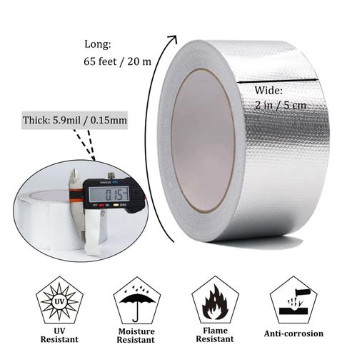 915 Generation Glass Fiber Cloth Aluminum Foil Tape 59Mil Thick High Temperature Insulation Adhesive Metal Duct Tape1 Pack