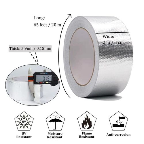 915 Generation Glass Fiber Cloth Aluminum Foil Tape 59Mil Thick High Temperature Insulation Adhesive Metal Duct Tape1 Pack
