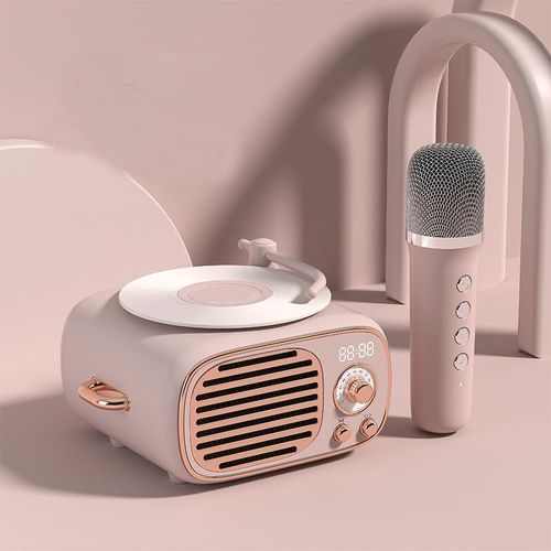 Mini Retro Bluetooth Stereo Speaker With Alarm Clock Portable Vintage Turntable Vinyl Record Player With Microphones