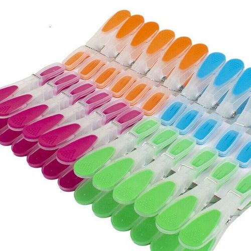 12 Pcs Plastic Clothespins Soft Rubber Grip Non-Slip Windproof Clamp For Underwear Socks Towel Clothes Pegs Anti-Scratch Home