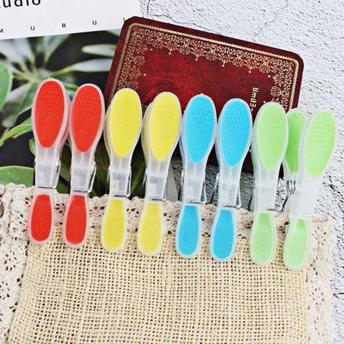 12 Pcs Plastic Clothespins Soft Rubber Grip Non-Slip Windproof Clamp For Underwear Socks Towel Clothes Pegs Anti-Scratch Home