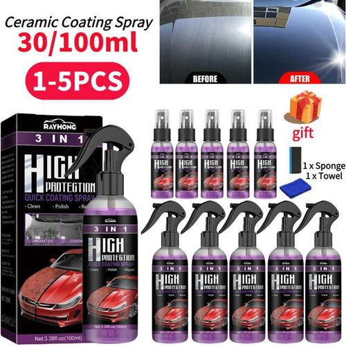 1-5PCS 3 in 1 High Protection Quick Ceramic Coating Nano Spray Car Wash Car Shield Coating Cleaning Nano Polishing Paint Wax-4PCS 100ml_Silver