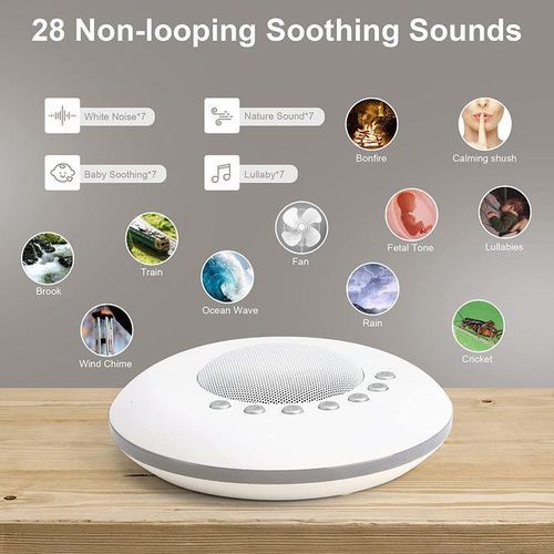 Baby White Noise Sound Machine Built-in 28 Soothing Sounds 4 Timer & Memory Function USB Rechargeable Portable Sleep Aid