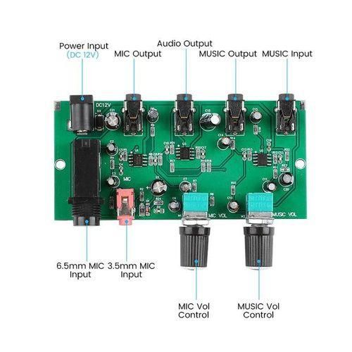 2Way Music Preamplifier Micophone Amplifier Board Karaoke Mixing Amplification Computer Audio Signal Mixer Board DC 1224