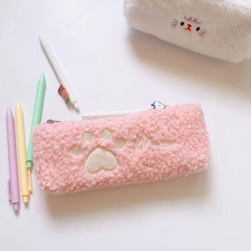 Kawaii Fluffy Cat Paw Pencil Bag Cute Pen Pouch Stationery Organizer Case School Office Supplies Japanese Bags For Kids