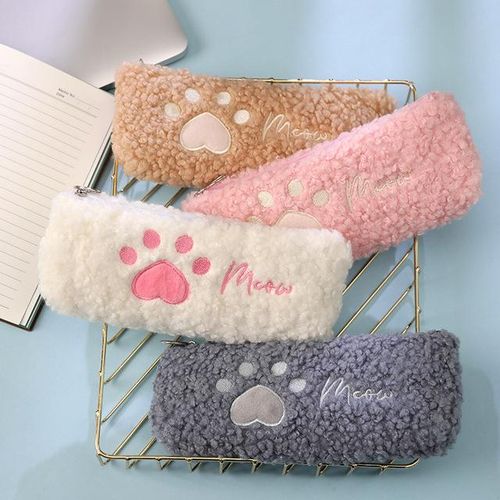 Kawaii Fluffy Cat Paw Pencil Bag Cute Pen Pouch Stationery Organizer Case School Office Supplies Japanese Bags For Kids