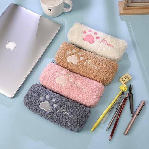 Kawaii Fluffy Cat Paw Pencil Bag Cute Pen Pouch Stationery Organizer Case School Office Supplies Japanese Bags For Kids