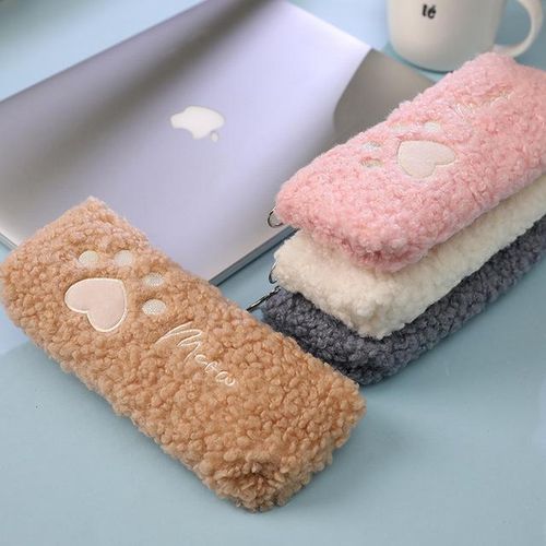 Kawaii Fluffy Cat Paw Pencil Bag Cute Pen Pouch Stationery Organizer Case School Office Supplies Japanese Bags For Kids