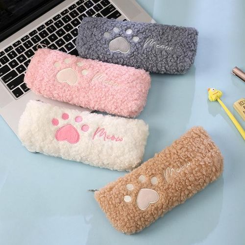 Kawaii Fluffy Cat Paw Pencil Bag Cute Pen Pouch Stationery Organizer Case School Office Supplies Japanese Bags For Kids