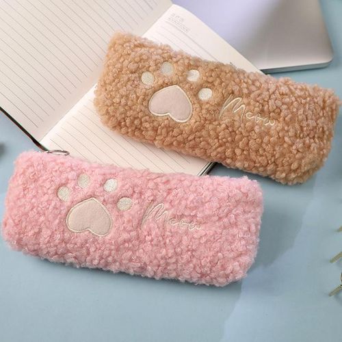 Kawaii Fluffy Cat Paw Pencil Bag Cute Pen Pouch Stationery Organizer Case School Office Supplies Japanese Bags For Kids